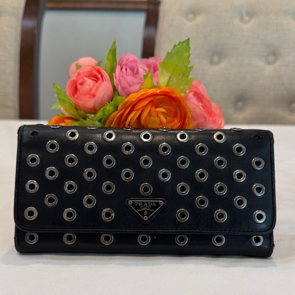 Authentic Prada Black Studded Wallet - Picture 1 of 14